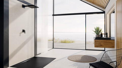 Duschwanne und Duschbrause in Schwarz fürs Bad