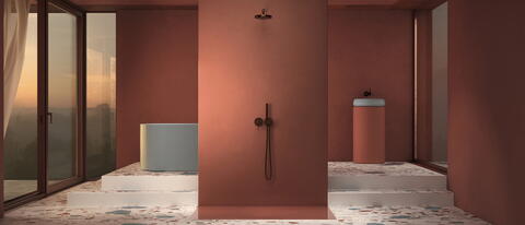 Unifarbenes Bad in der Farbe Terrakotta