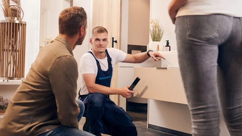 Fachhandwerker beim Kunden im Bad