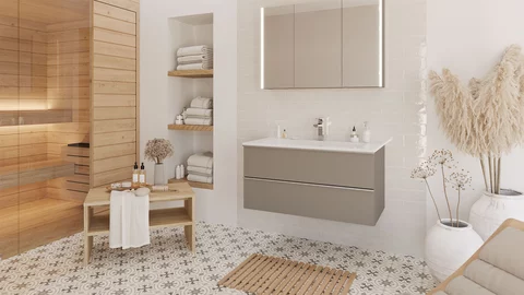 Badmöbel-Set STRETTO von heibad mit Spiegelschrank