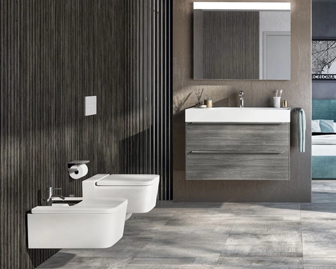 Eckige Toilette im Bad Eckige Toilette im Bad