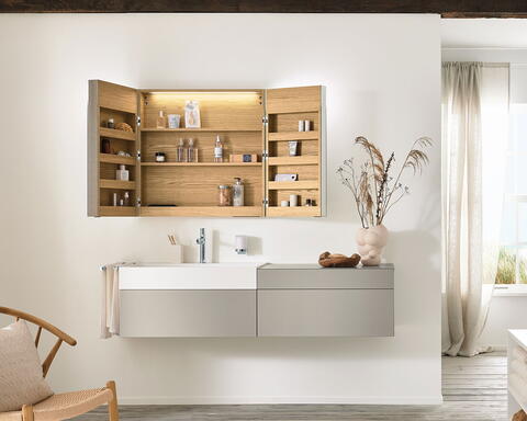 VIGOUR white Spiegelschrank aufklappbar Fächer