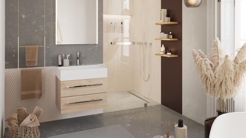 Unterschiedliche, helle Wandfarben im Badezimmer