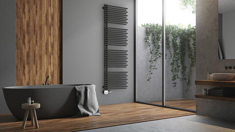 Modernes Badezimmer mit grauem Handtuch-Heizkörper