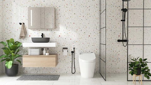 Badezimmer mit Terrazzo-Wand