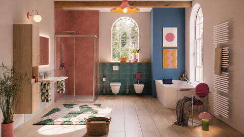 Großes Badezimmer im Dopamine Decor Stil