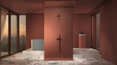 Unifarbenes Bad in der Farbe Terrakotta