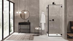 Badezimmer mit Beton-Boden und -Wänden